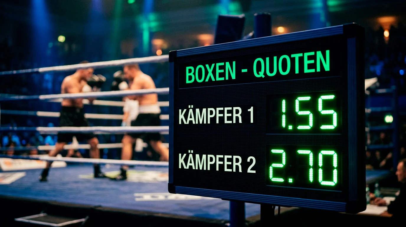 Nahaufnahme einer Quotentafel mit Dezimalquoten für einen Boxkampf