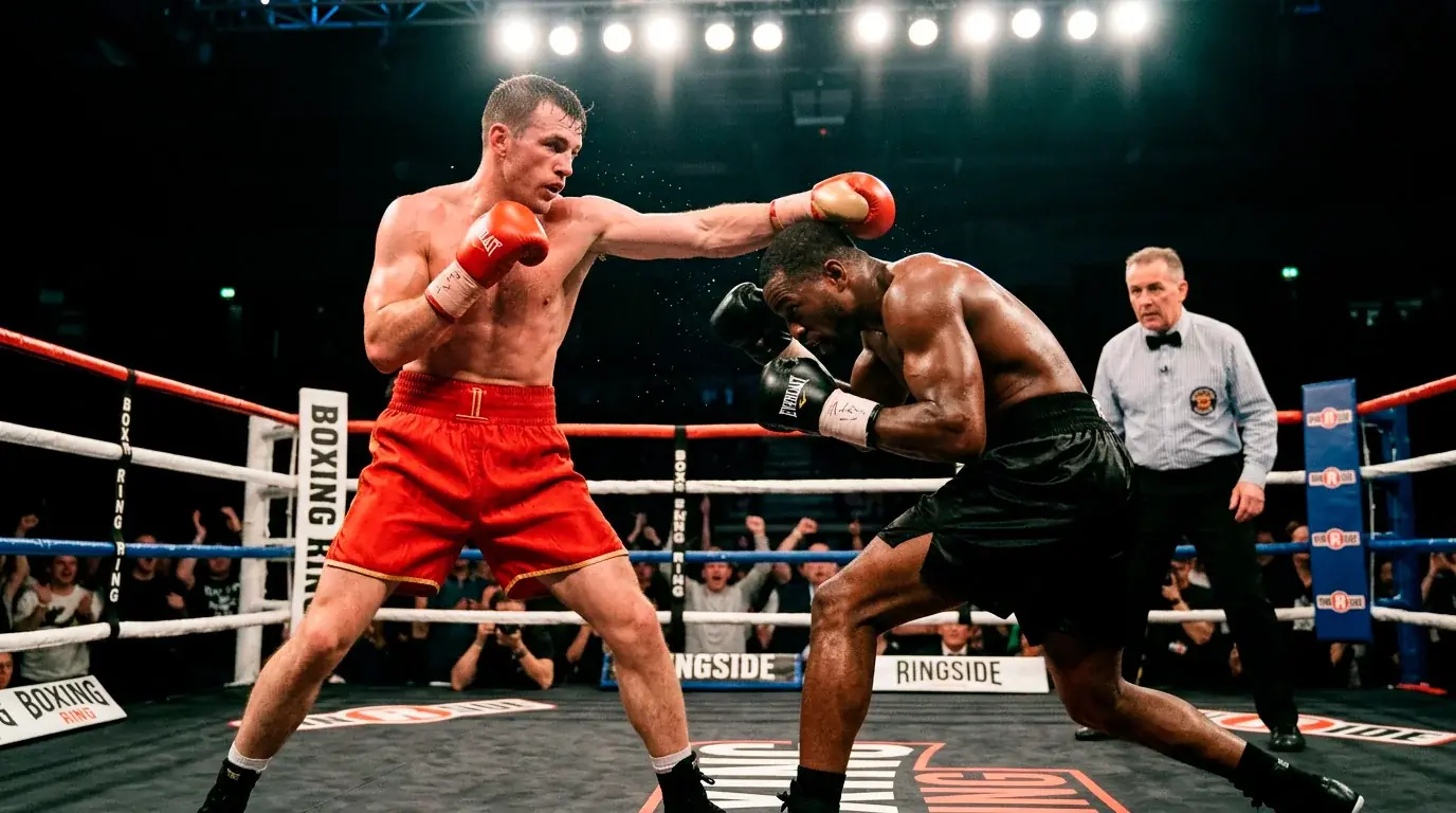 Zwei Boxer mit unterschiedlichen Kampfstilen im Ring während eines Profikampfes